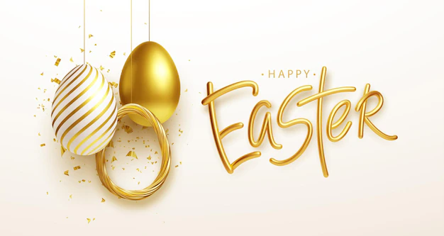 Free Vector | Easter greeting background with realistic golden, blue, white easter eggs. vector illustration eps10