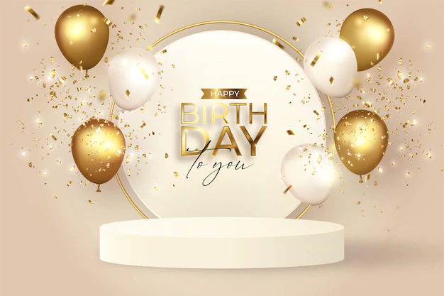 Free Vector | Elegant birthday background with realistic podium