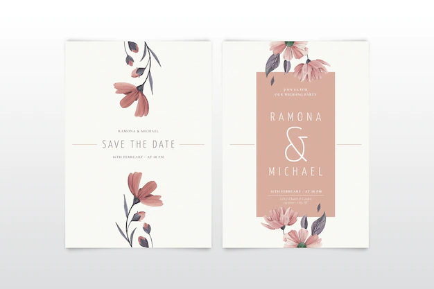 Free Vector | Elegant minimalistic floral wedding invitation template