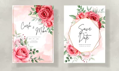 Free Vector | Elegant wedding invitation card with beautiful watercolor flower