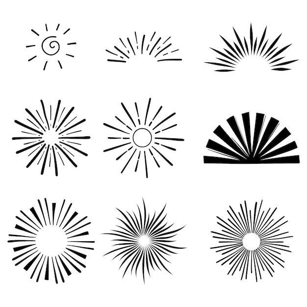 Free Vector | Engraving hand drawn sunbursts collection