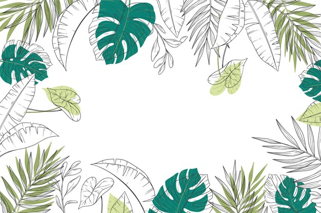 Free Vector | Engraving hand drawn tropical leaves background