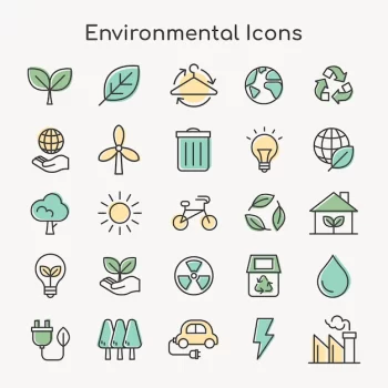 Free Vector | Environmental icons  for business in green simple line set