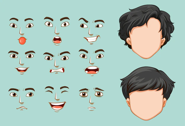 Free Vector | Faceless man and different faces with emotions