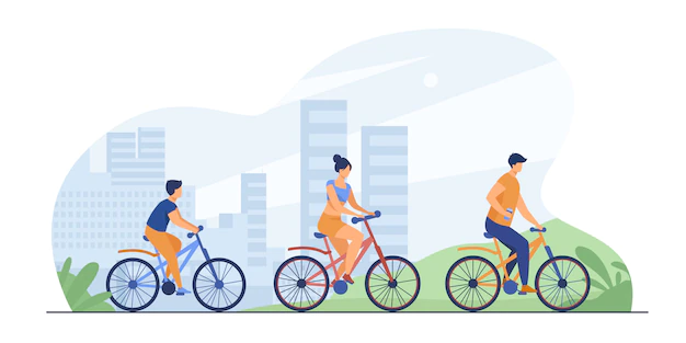 Free Vector | Family riding bikes in city park