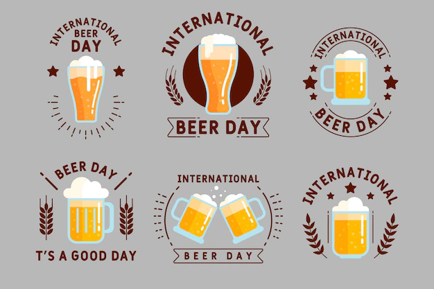 Free Vector | Flat design international beer day badges collection