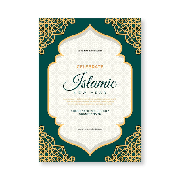 Free Vector | Flat islamic new year vertical poster template