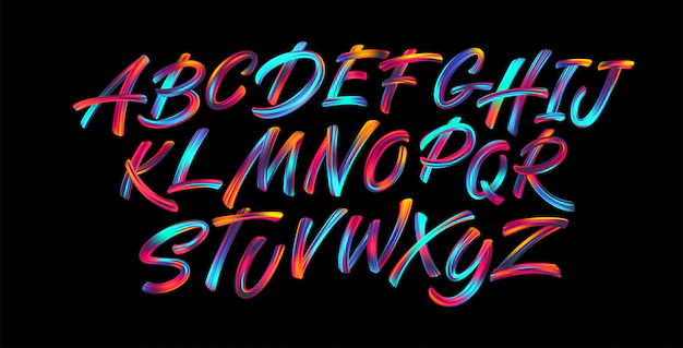 Free Vector | Full color handwriting paint brush lettering latin alphabet letters.