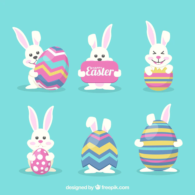 Free Vector | Funny easter bunny collection with eggs
