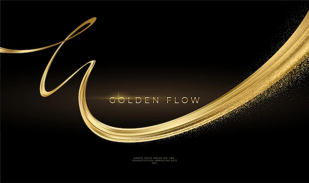 Free Vector | Gold wave flow and golden glitter on black background.