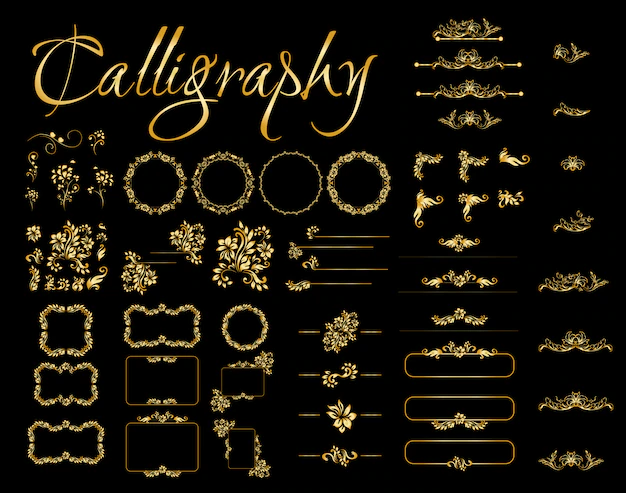 Free Vector | Golden calligraphic design elements on black background.