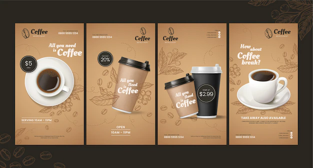 Free Vector | Hand drawn engraving coffee shop instagram stories
