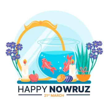 Free Vector | Hand-drawn happy nowruz illustration with mirror and goldfish bowl