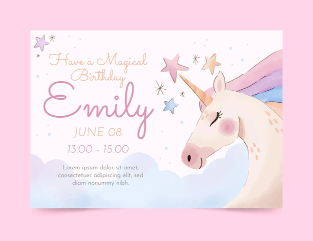 Free Vector | Hand painted watercolor unicorn birthday invitation template