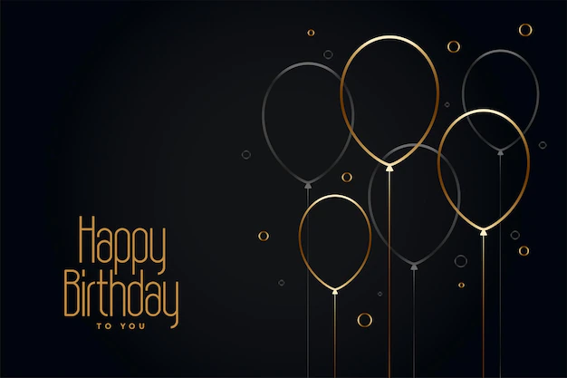 Free Vector | Happy birthday black card with golden line balloons