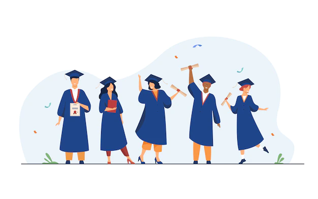 Free Vector | Happy diverse students celebrating graduation from school