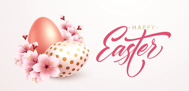 Free Vector | Happy easter greeting background with realistic easter eggs and spring flowers. vector illustration eps10