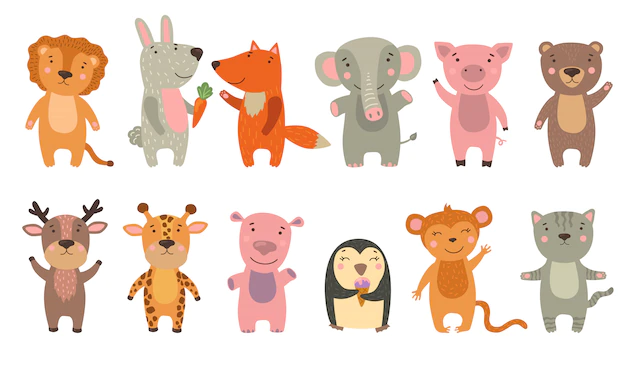 Free Vector | Happy funny cartoon animals set