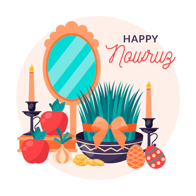 Free Vector | Happy nowruz illustration with sprouts and mirror