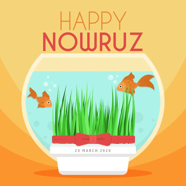 Free Vector | Happy nowruz with fish bowl