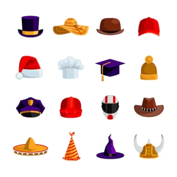Free Vector | Hats and caps flat color icons set of sombrero bowler square academic hat baseball cap