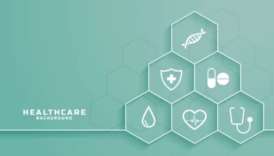 Free Vector | Healthcare background with medical symbols in hexagonal frame