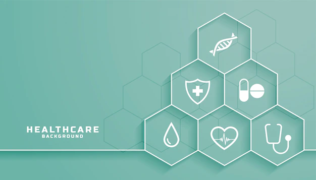 Free Vector | Healthcare background with medical symbols in hexagonal frame