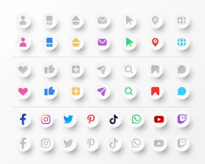Free Vector | Icons and social media logos collection for business cards and websites in neumorphism styl