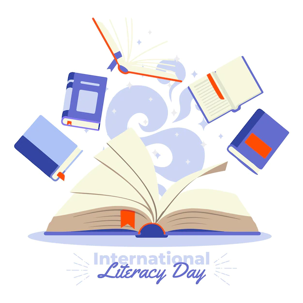 Free Vector | International literacy day with lots of books