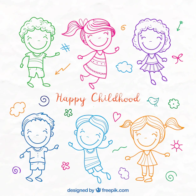 Free Vector | Lovely kids colored sketches set