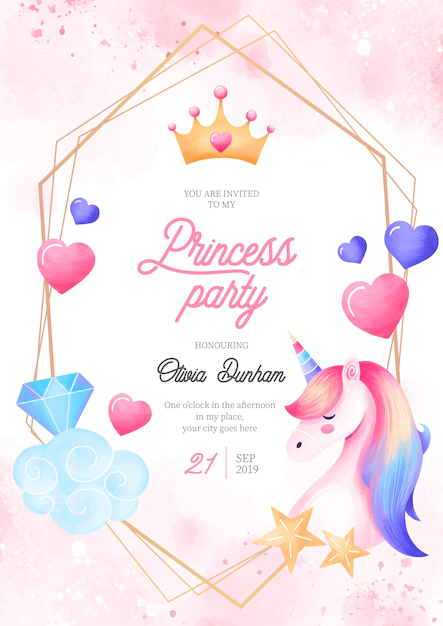 Free Vector | Lovely princess party invitation template with fantasy elements