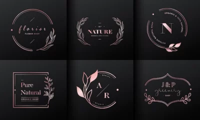 Free Vector | Luxury logo design collection. rose gold emblems with initials and floral decorative for branding logo, corporate identity and wedding monogram design.