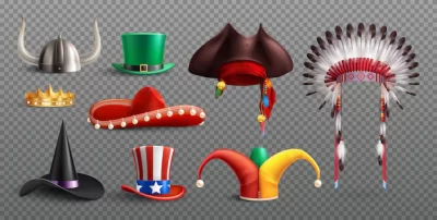 Free Vector | Masquerade hats set on transparent  with traditional national and holiday elements isolated