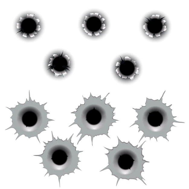 Free Vector | Metal bullet hole set  . input and output gunshot cracked bullets holes