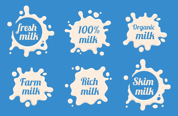 Free Vector | Milk labels  set. splash and blot design, shape creative