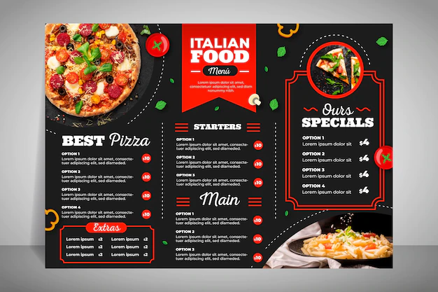 Free Vector | Modern restaurant menu for pizza