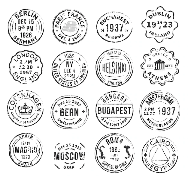 Free Vector | Monochromatic isolated postal stamps set