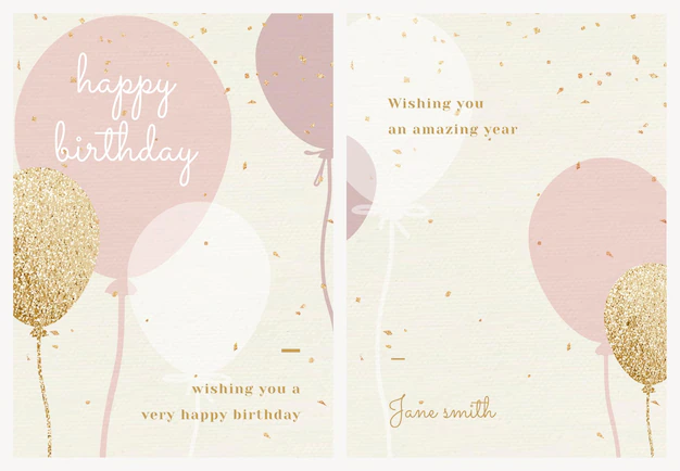 Free Vector | Online birthday greeting template vector with pink and gold balloon illustration set