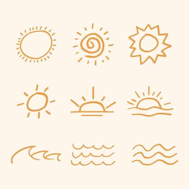 Free Vector | Orange summer sunset vector sticker cute doodle set