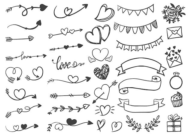 Free Vector | Ornamental arrow ribbons valentine and wedding hand drawn line art