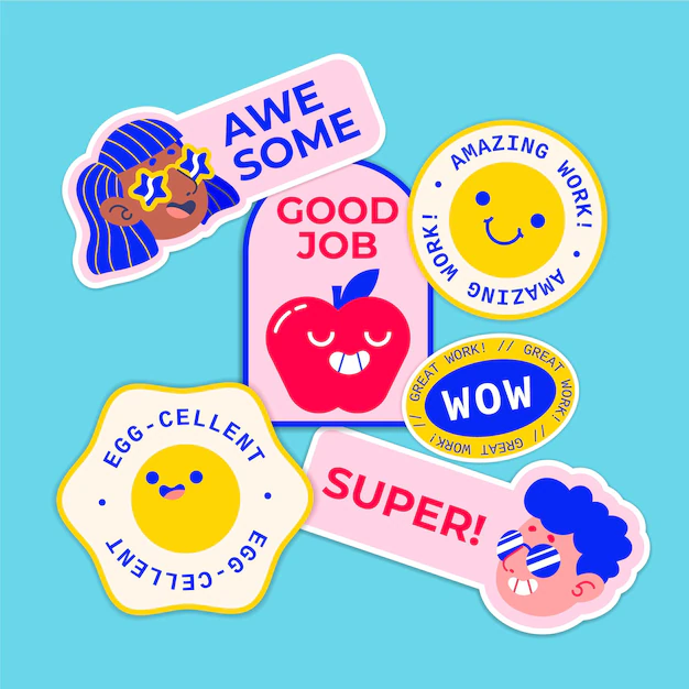 Free Vector | Pack of great job and good job stickers