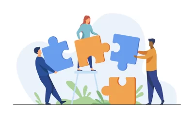 Free Vector | Partners holding big jigsaw puzzle pieces