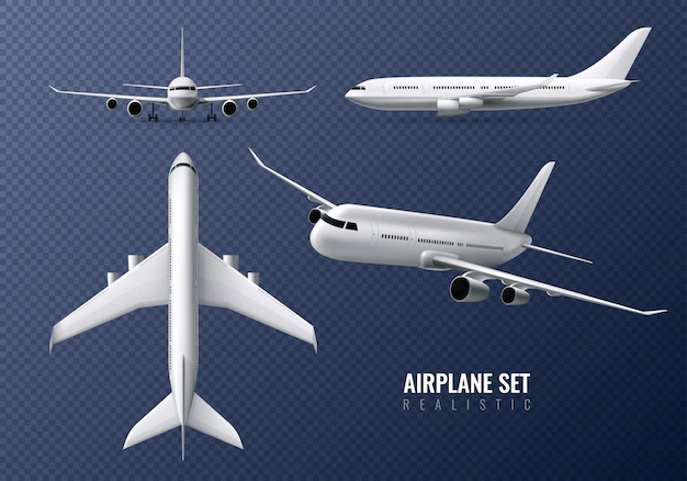 Free Vector | Passenger airplane realistic set on transparent  with airliners in different point of view isolated