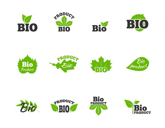 Free Vector | Plants and trees green leaves natural ecosphere bio products labels pictograms collection flat abstract isolated vector illustration
