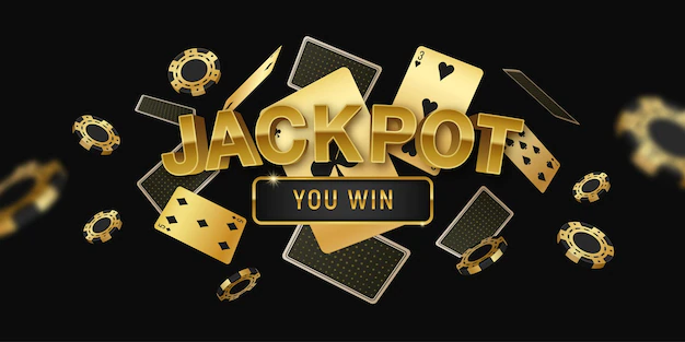Free Vector | Poker jackpot online tournament  horizontal black golden banner with realistic floating cards and chips