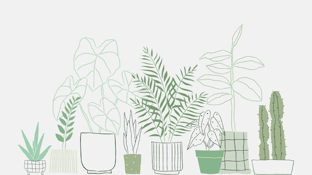 Free Vector | Potted plant doodle vector background