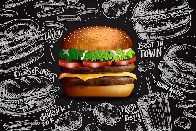 Free Vector | Realistic burger on chalkboard background