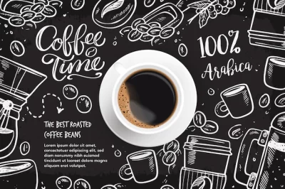 Free Vector | Realistic coffee background with drawings