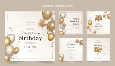Free Vector | Realistic luxury golden birthday instagram posts