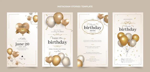 Free Vector | Realistic luxury golden birthday instagram stories